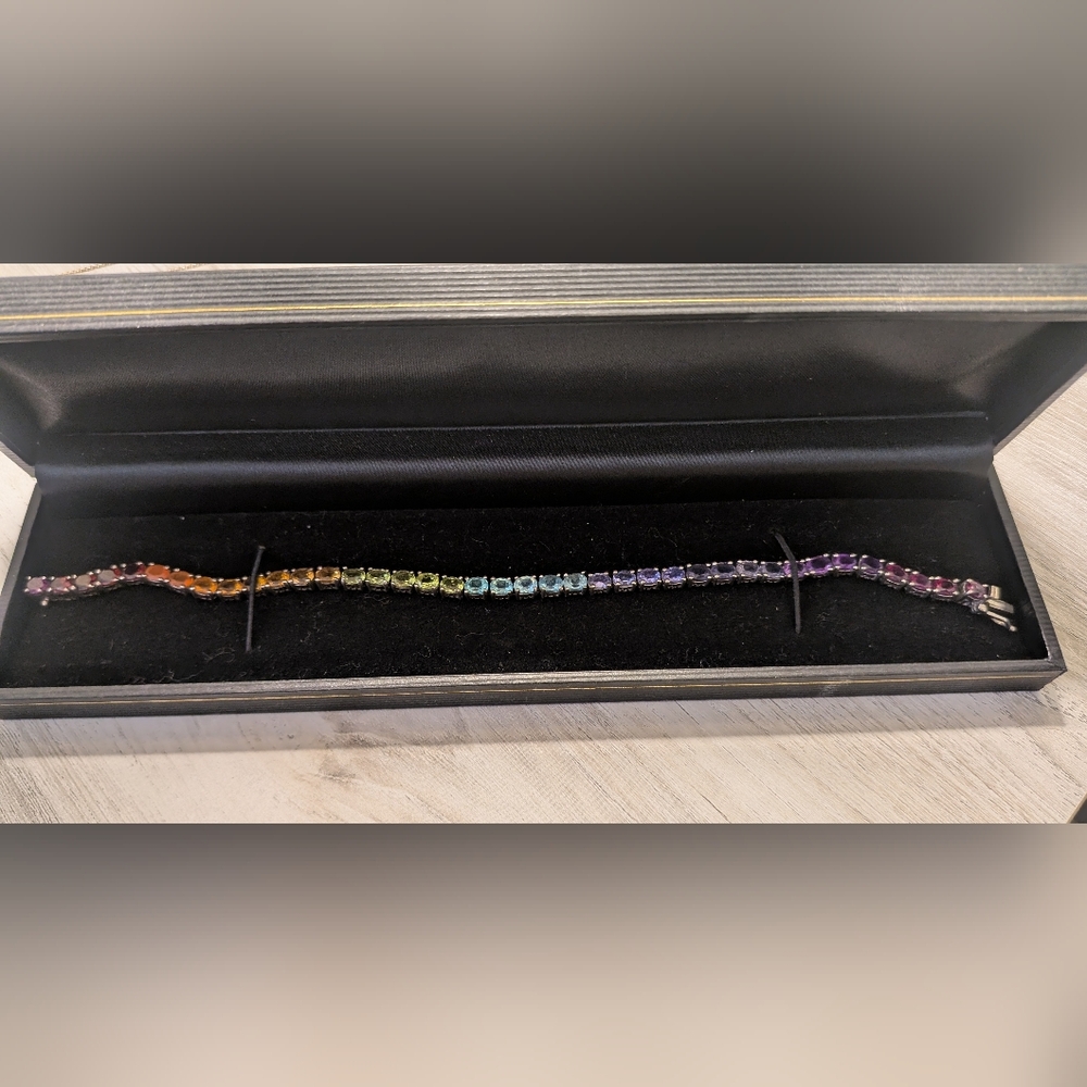 Sterling Silver and Semi-Precious Stone Rainbow Bracelet